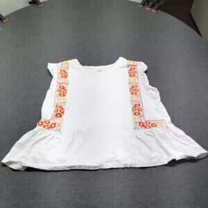 Alya Women’s White Floral Embroidered Sleeveless Tank Top Size Large Boho Chic